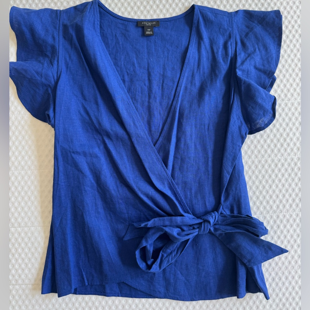 Ann Taylor Blue Wrap Tie Front Blouse
